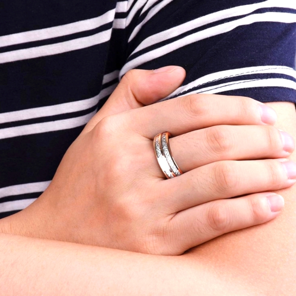 Three Keys Jewelery Tungsten Wedding Ring Imitated Meteorite Rose Gold NWT